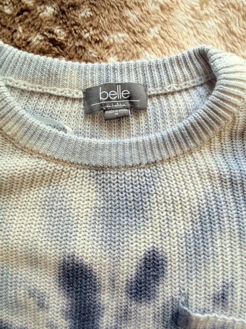 Size M Belle by Belldini Blue Tie Dye Ribbed Knit Pocket Sweater - Picture 4 of 5